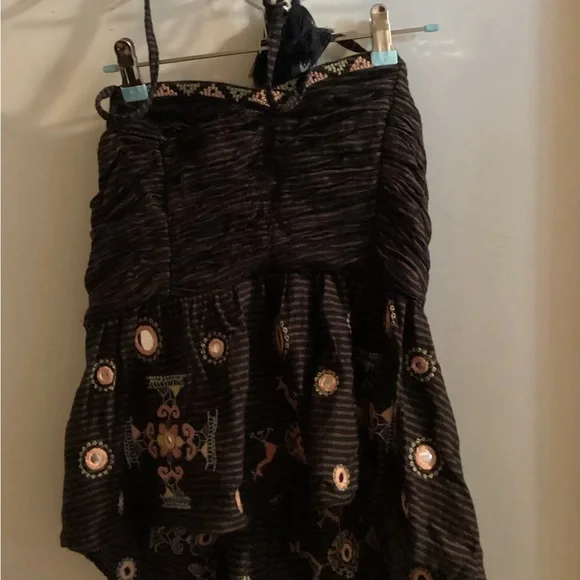 Free People Pink Flamingo Embroidered Halter Bohemian Strapless Top Size Medium - Picture 2 of 6